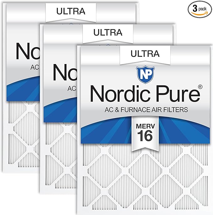 Nordic Pure 16x25x1 (Actual Size: 15 1/2 x 24 1/2 x 3/4) Pleated Ultra MERV 16 AC Furnace Air Filters–With 2.5X More Media for Allergy & Dust Relief, Max Efficiency & Low Airflow Resistance 3 Pack
