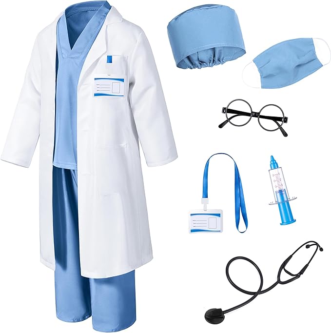 Doctor Costume for Kids Scrubs Pants with Accessories Set Children Party Cosplay 3-12 Years