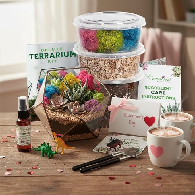– DIY Large Terrarium Starter Kit with Soil, Moss, Pebbles, Healing Crystal, Tools & Supplies – Terrarium Kit for Adults & Kids, Handcrafted in USA