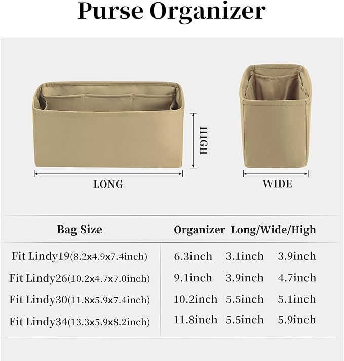 Bag Organizer Insert for Lindy34, Silky Satins Inner Bag Compatible with Lindy Bag, Lightweight Bag Storage, Large Handbag Insert with Pockets(Trench, Lindy34)