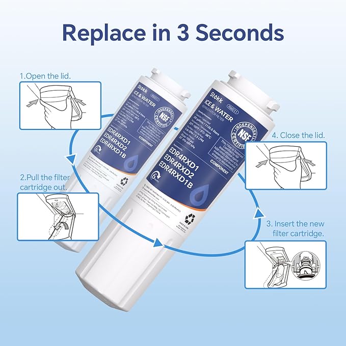 Stokk UKF8001 Refrigerator Water Filter 4, Compatible with Whirlpool EDR4RXD1, 4396395, EveryDrop Filter 4, RFC0900A, Maytag UKF8001AXX-750, UKF8001AXX-200, WD-F07, 46-9006, Puriclean II, 3 Filters