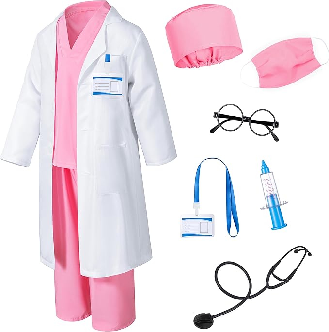 Doctor Costume for Kids Scrubs Pants with Accessories Set Children Party Cosplay 3-12 Years