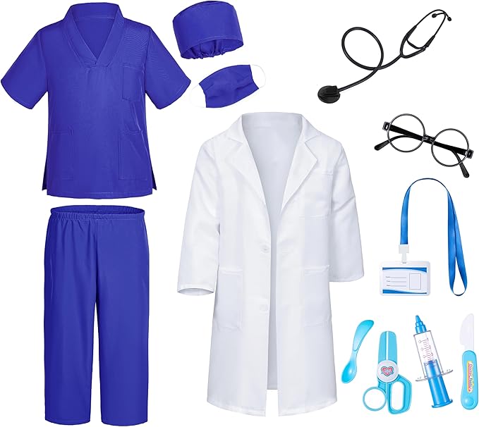 Doctor Costume for Kids Scrubs Pants with Accessories Set Children Party Cosplay 3-12 Years