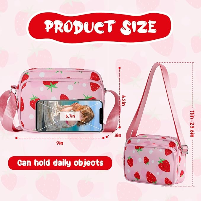 Strawberry Purse for Girls, Cute Crossbody Purse, Birthday Christmas Gifts for 6 8 10 12 Year Old Girls