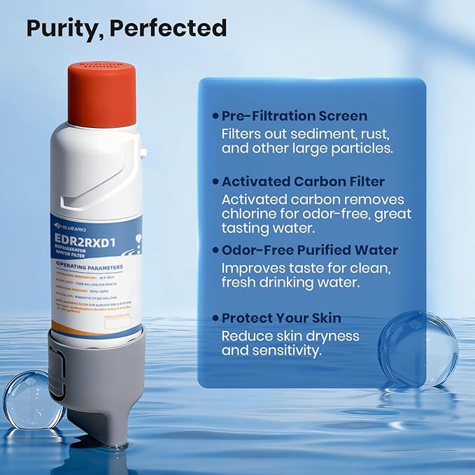 2 Pack EDR2RXD1 Water Filter Replacement for everydrop Filter 2 EDR2RXD1, WHR2RXD1, KAD2RXD1, W10413645, EDR2RXD1, P9RFKB2L, P9KB2L, Kenmore 46-9082, 46-9903