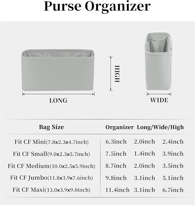 Classic Flap Bag Organizer Insert, Purse Organizer Insert Compatible with Chanel Classic Flap Maxi, Lightweight Purse Divider with Pockets (Pearl Grey, CF Jumbo)