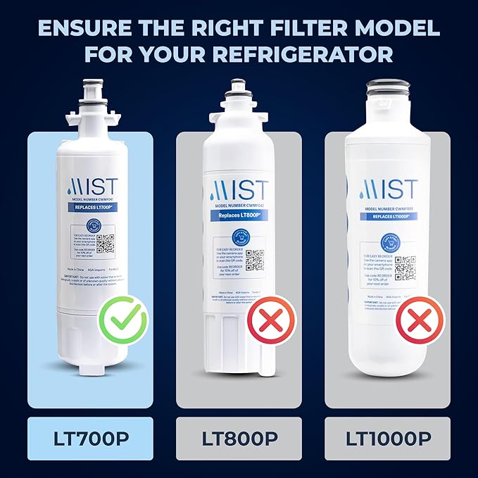 Mist Fresh LT120F Refrigerator Air Filter Replacement and LT700P Water Filter Replacement for LG, ADQ36006101, Kenmore Elite 9690, 46-9690, 469690, RFC 1200A, FML-3, (2 & 3 Pack bundle)