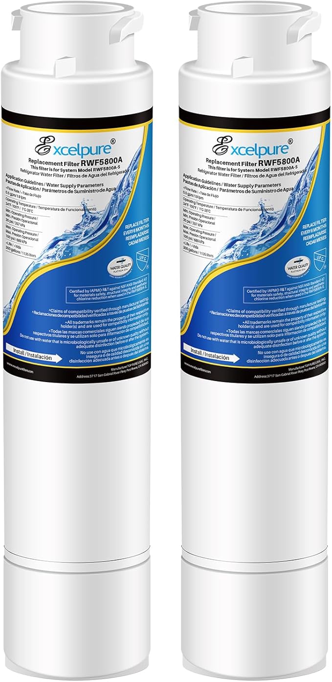 EXCELPURE RWF5800A Refrigerator Water Filter Compatible with Frigidaire EPTWFU01, EWF02, Pure Source Ultra II, 012505454226, 4562222, 2PACK