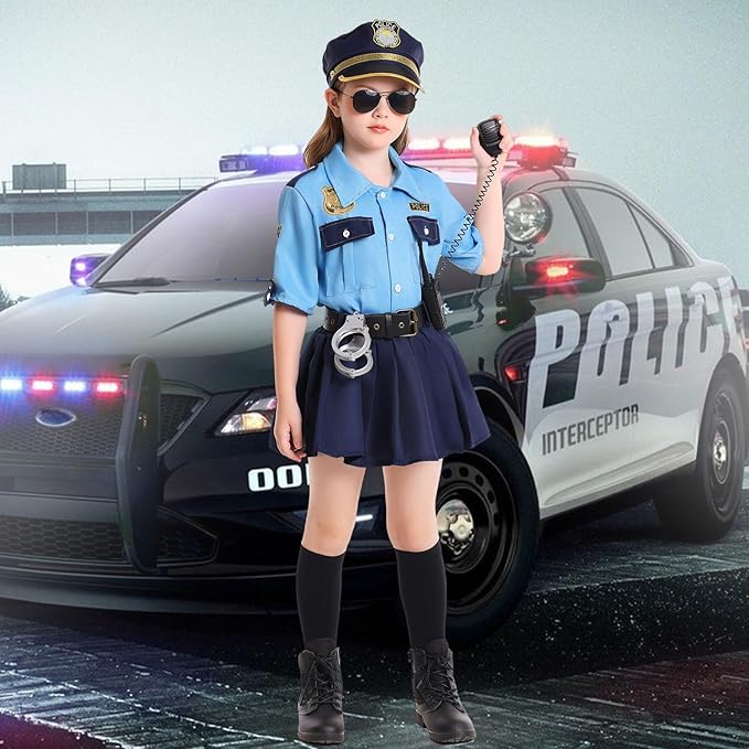 Police Officer Costume Girls Kids Cop Costume Set Toddler Halloween Costumes Police Cosplay Uniform with Accessories