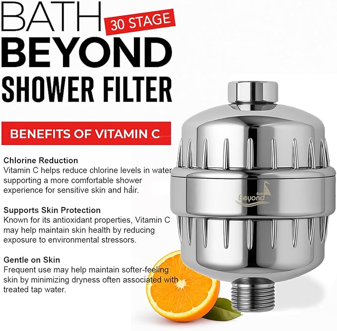 30 Stage Shower Filter Shower Head Filter High Output Softener Reduces Dry Skin Chlorine Odors Chrome Hard Water Shower Head Filter