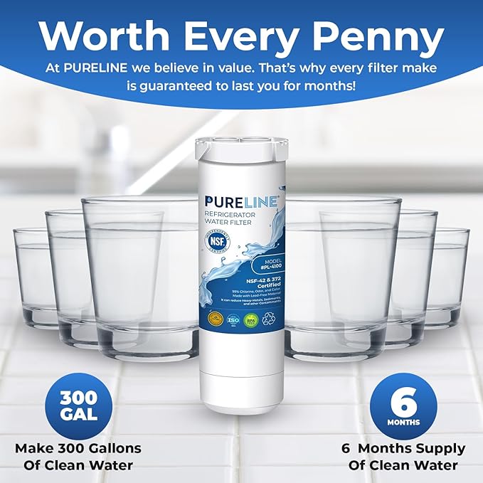 Pureline XWF Refrigerator Water Filter, Replacement for GE XWF, NSF-42 and 372 Certified (NOT XWFE) (2 Pack)