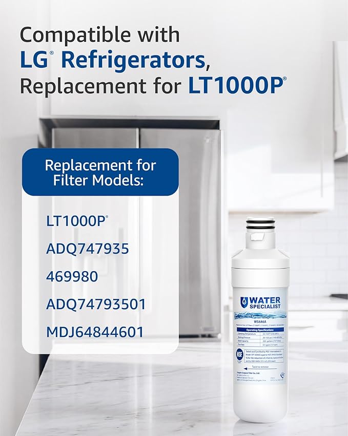 Waterspecialist LT1000PC ADQ747935 Replacement for LG® LT1000P®, LT1000PCS, LFXC24796S, LMXS28626S, LFXS26973S, ADQ74793501, ADQ74793502, 46-9980, 9980 Refrigerator Water Filter, Pack of 3