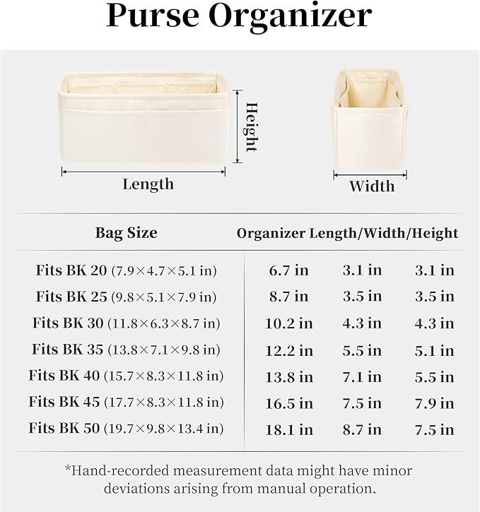 Purse Organizer Insert for Birkin 35, Lightweight & Soft Satin Organizer Insert with Pockets for Woman Bags, Ideal for Travel, Shopping, and Daily Use, Multicolor Options(Craie, BK 35)