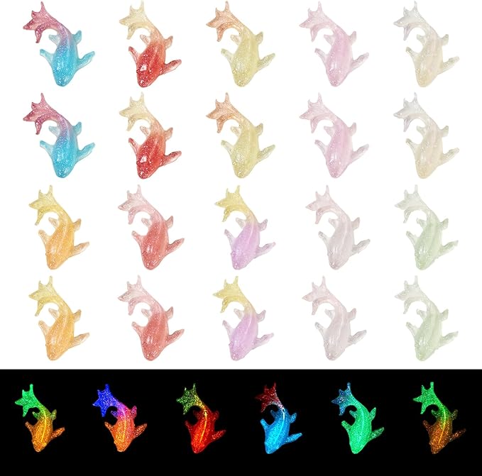 200 Pcs Glow in The Dark Goldfish Flatback Cabochons Multicolored Resin Nail Charms Luminous Goldfish Model Figurines for Crafts Fairy Garden Micro Landscape Scrapbooking Decor