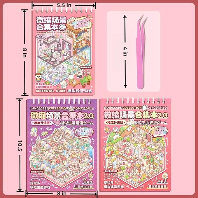 6 Sets Sticker Therapy DIY 3D Mini Scene Book: 1000+ Premium Removable Stickers for Anxiety Relief, Creative Scrapbooking Reusable Stress Relief Activities for Adults and Teens