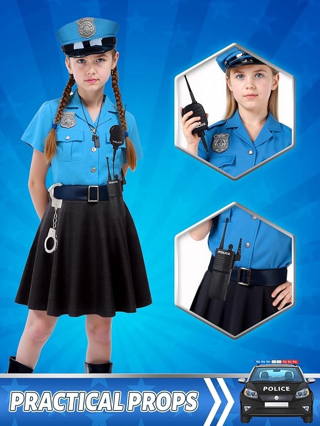 Police Costume for Girls,Police Officer Costume for kids Halloween Costumes for Girl,Cop Outfit Uniform for Girls