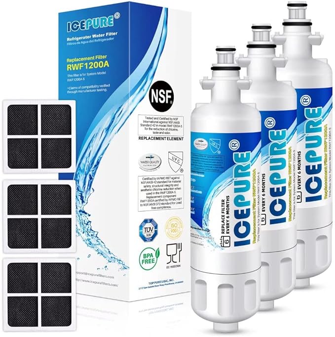 ICEPURE ADQ36006101 Replacement for LG LT700P, Kenmore Elite 9690, ADQ36006102, RFC 1200A, 46-9690 469690, ADQ36006101-S, 3 Pack Refrigerator Water and 6 Pack LT120F Fresh Air Filte