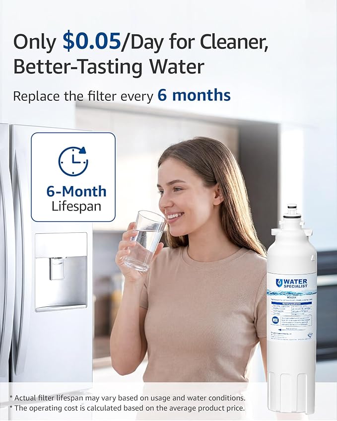 Waterspecialist ADQ73613401 Refrigerator Water Filter, Replacement for LG® LT800P®-6 Month / 200 Gallon, ADQ73613408, ADQ73613402, ADQ75795104, Kenmore 9490, LSXS26326S, LMXC23746S, 46-9490, 3 Pack