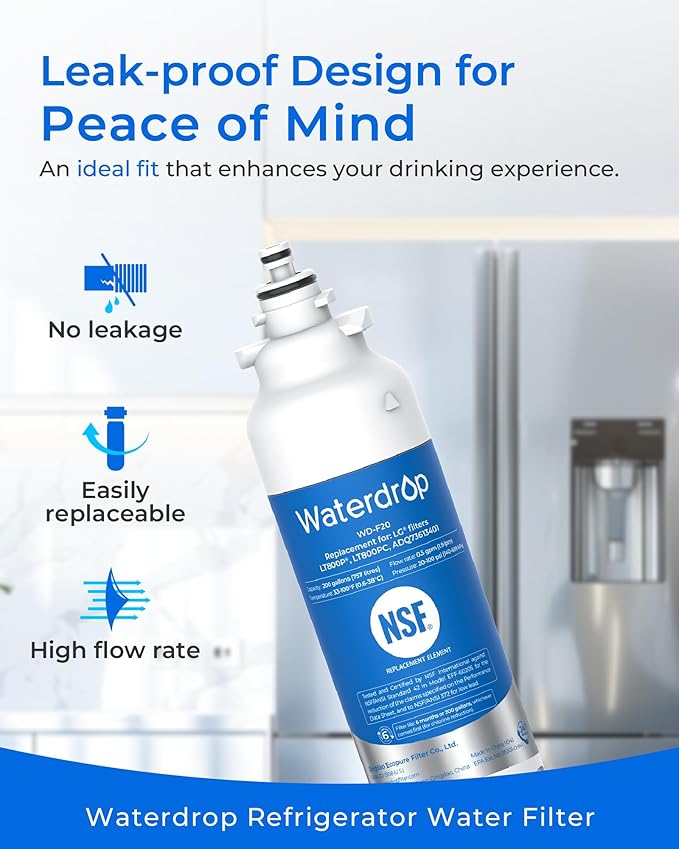 Waterdrop ADQ73613401 Replacement for LG® LT800P®, ADQ73613402, ADQ73613408, ADQ75795104, Kenmore 9490, LSXS26326S, LMXC23746S, LSXS26366S, Refrigerator Water Filter, WD-F20, 3 Pack (Package May Vary)