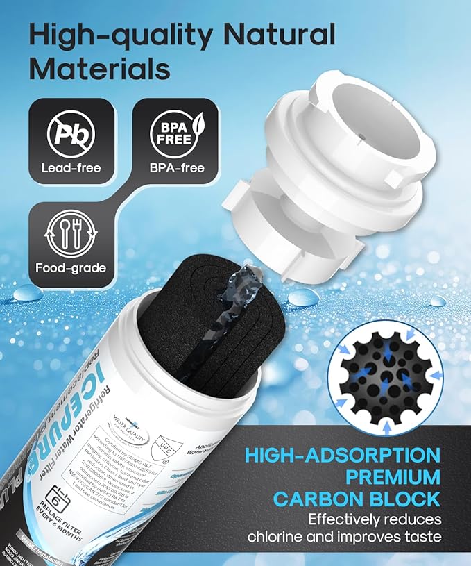 ICEPURE PLUS UKF8001 NSF/ANSI 53 & 42 Certified Refrigerator Water Filter, Remove Lead, Replacement for Whirlpool Filter 4, Everydrop EDR4RXD1, Maytag UKF8001AXX-200 UKF8001AXX-750 9084 4396395, 3PACK