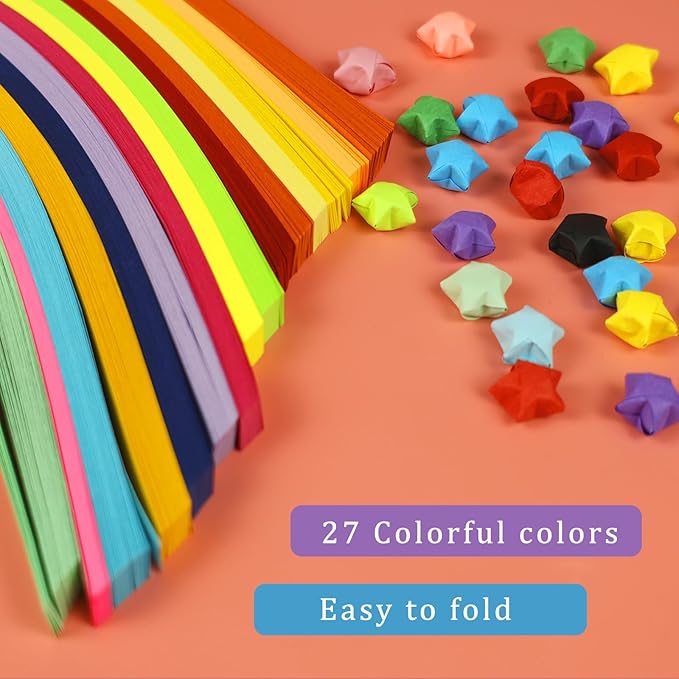 3024 Sheets Origami Paper Star Paper Strips 27 Assortment Color Star Papers Lucky Wish Double Sided Origami Stars Paper Solid Color Diy Hand Art Crafts Gift For Children And Adults (3024)