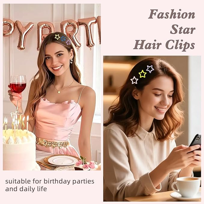 24Pcs Star Hair Clips Y2K Cute Star Hair Clips for Women Snap Metal Stars Barrettes for Long Short Curly Thin Thick Hair Bulk Pink Blue Purple Yellow Kawaii Hair Accessories for Girls Styling Tools