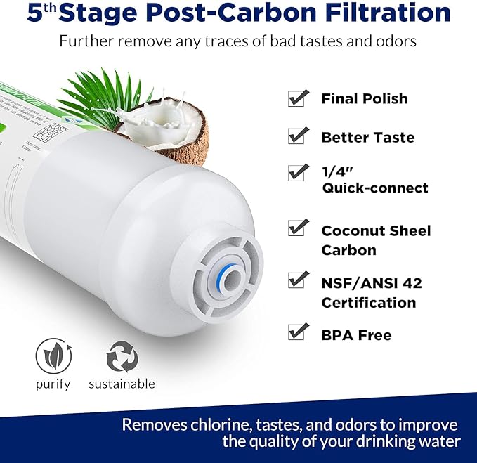 Membrane Solutions Reverse Osmosis Filter Replacement, 75 GPD Complete Replacement Filter Set For 10-inch Under Sink 5-Stage Reverse Osmosis Replacement Water Filter System