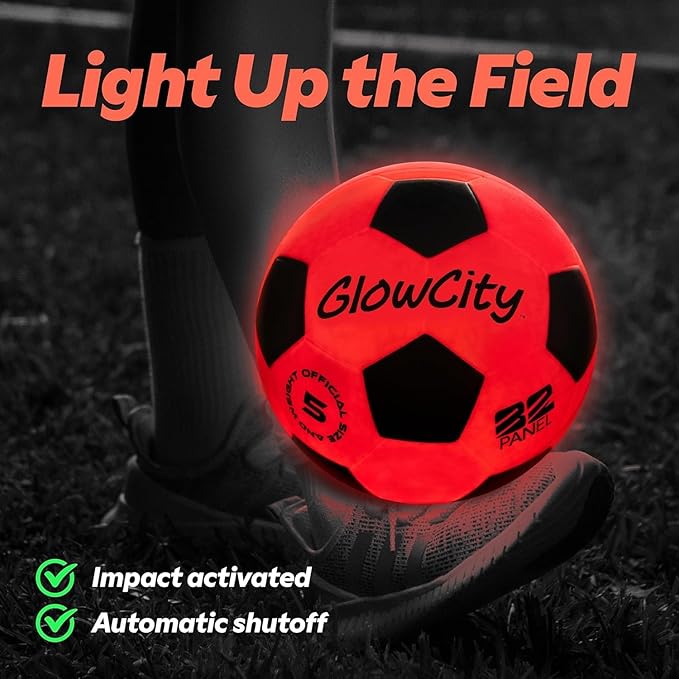 GlowCity Glow in The Dark Soccer Ball - Sizes 3, 4, 5 for Kids, Teens & Adults - Light Up Soccer Ball with 2 LED Lights - Sports Birthday Gifts Ideas for Boys & Teenagers Ages 6 7 8 9 10 11 12 13 14