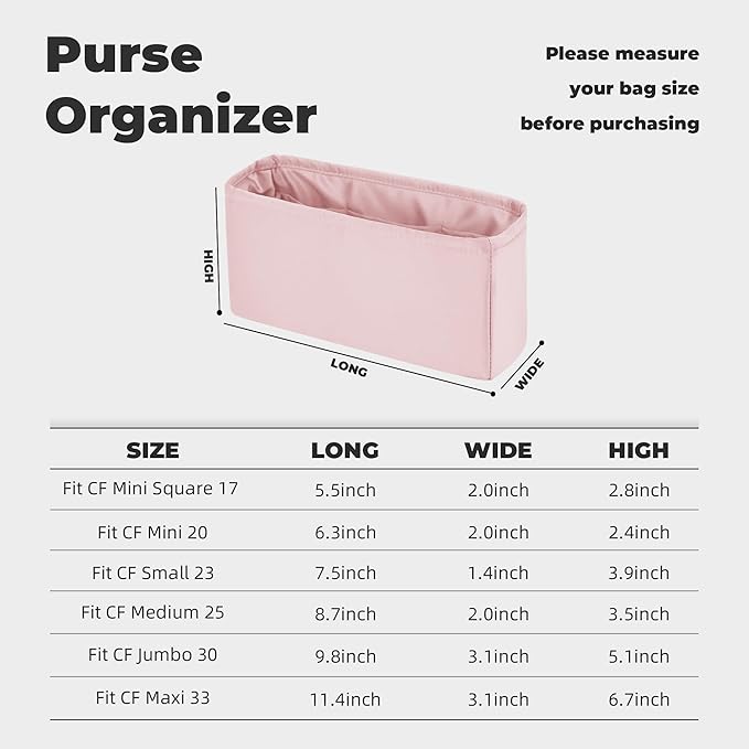 Purse Handbag Silky Organizer Insert Keep Bag Shape Fits Chanel Classic Flap CF Mini Square 17/20/Small/Medium/Jumbo/Maxi Bags, Luxury Handbag Tote Lightweight Sturdy(CF Maxi 33,Pink)