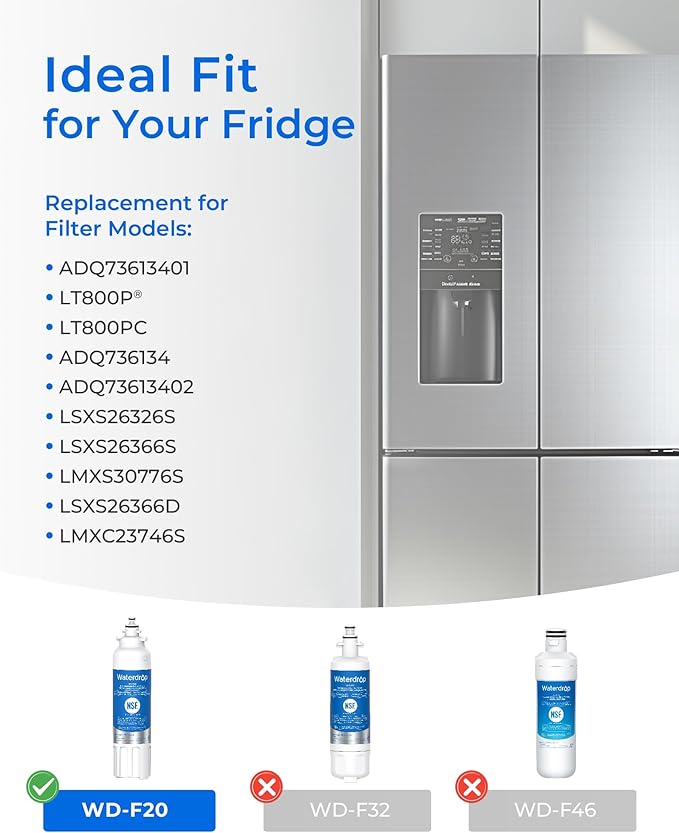 Waterdrop ADQ73613401 Replacement for LG® LT800P®, ADQ73613402, ADQ73613408, ADQ75795104, Kenmore 9490, LSXS26326S, LMXC23746S, LSXS26366S, Refrigerator Water Filter, WD-F20, 3 Pack (Package May Vary)