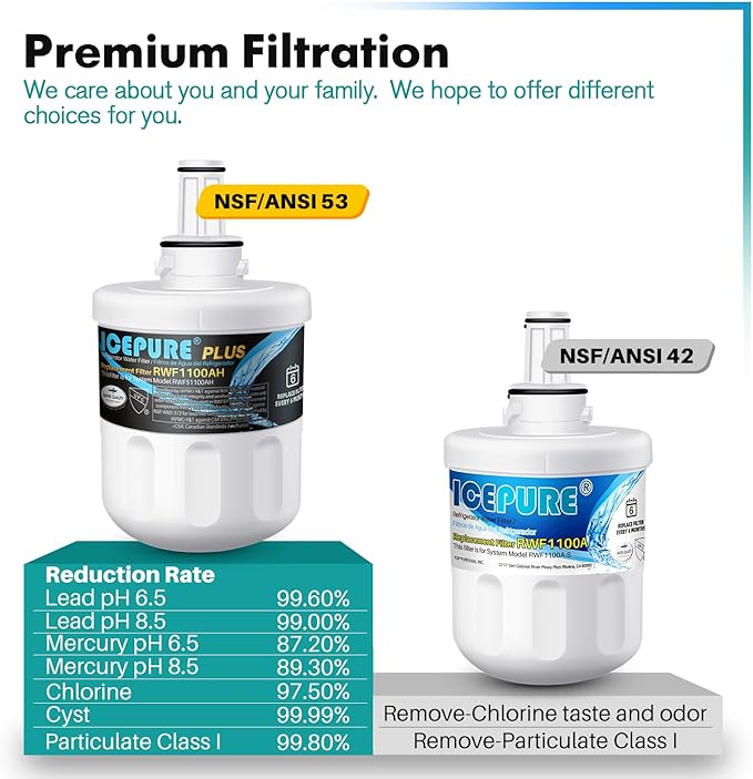 ICEPURE PLUS NSF/ANSI 53& NSF/ANSI 42 DA29-00003G Replacement for Samsung DA29-00003B DA29-00003A, Aqua-Pure Plus DA29-00003D DA29-00003F DA97-06317A, HAFCU1, WF289, WSS-1, Refrigerator Filter, 2PACK