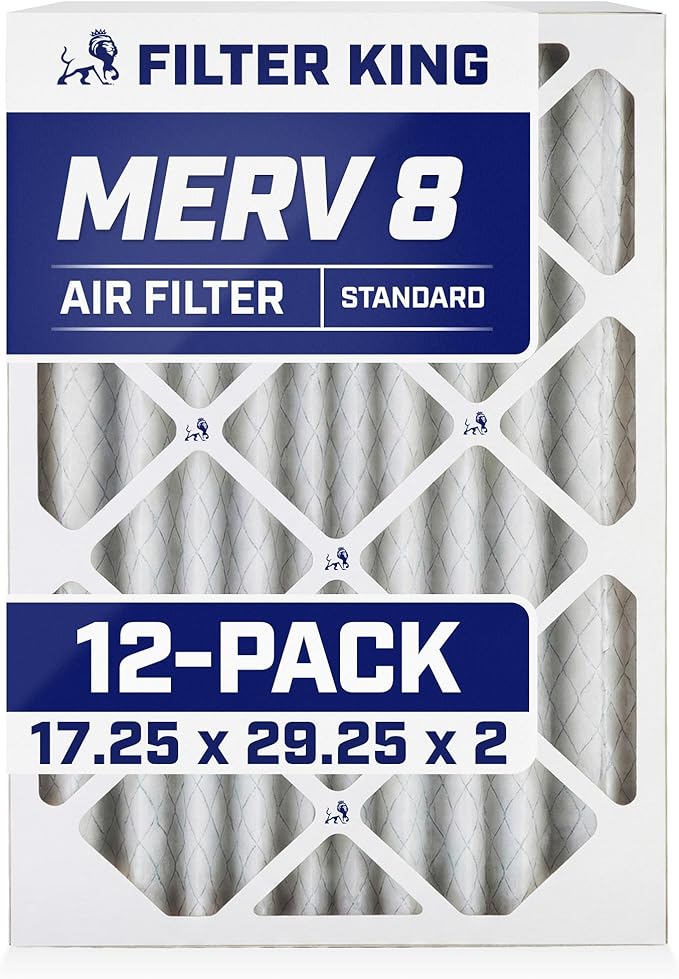 Filter King 17.25x29.25x2 Air Filter (MERV 8) (12-Pack) Dust & Allergy Control AC Furnace Filters, MADE IN USA, HVAC, Pleated, Electrostatic (Actual Size: 17.25 x 29.25 x 1.75)