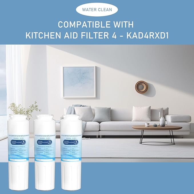 KAD4RXD1 Water Filter 4 Replacement Compatible With KitchenAid Filter 4 - KAD4RXD1 Models 3 Pack