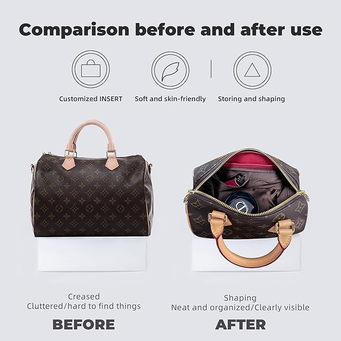 Purse Handbag Silky Organizer Insert Keep Bag Shape Fits LV Speedy 16/20/25/30/35/45 bags, Luxury Handbag Tote Lightweight Sturdy(Black, Speedy 25)