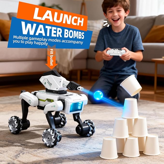 Robot Dog Shooting Turret Accessory: Water Bomb Launcher (Comes with 2 Packs of Water Bombs) – Multiple Gameplay Modes, Fun Target Play, Fits Base Model