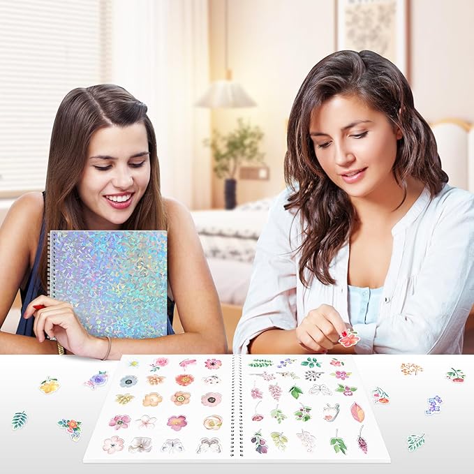 Large Reusable Sticker Book Collecting Album 8.5×11 Inch Sticker Storage Collection Organizer Book for Adult with 40 Sheets Letter Size Blank Release Paper and Holographic Cover (Fragment)
