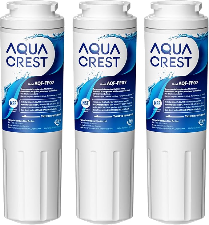 AQUA CREST UKF8001 Refrigerator Water Filter, Compatible with Maytag UKF8001P, Whirlpool UKF8001AXX-750, UKF8001AXX, EDR4RXD1, 4396395, EveryDrop Filter 4, Msd2651heb (Pack of 3)