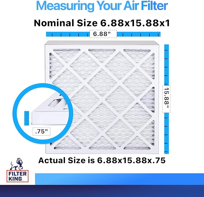 Filter King 6.88x15.88x1 Air Filter (MERV 8) (12-Pack) Dust & Allergy Control AC Furnace Filters, MADE IN USA, HVAC, Pleated, Electrostatic (Actual Size: 6.88 x 15.88 x .75)