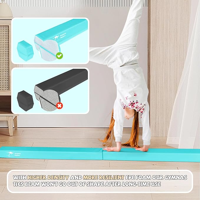 Kangaroo Hoppers Folding & Adjustable Balance Gymnastics Beam for Kids Ages 3-12, Extra Firm Floor Beam for Beginners and Professionals Home Training Equipment with Anti-Slip Foot, 8FT / 40 Inch