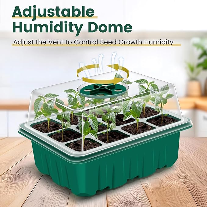 3rd Gen Seed Starter Tray, 10 Packs Seed Starter Kit (120 Total Cells), Upgraded Thick Seedling Tray with Adjustable Humidity Dome, Plant Germination Trays for Seeds Starting Growing