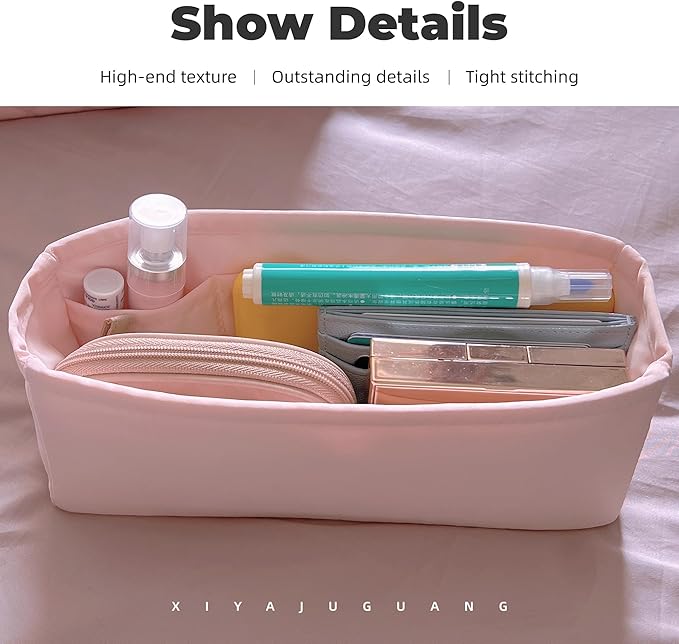 Purse Handbag Silky Organizer Insert Keep Bag Shape Fits Chanel Classic Flap CF Mini Square 17/20/Small/Medium/Jumbo/Maxi Bags, Luxury Handbag Tote Lightweight Sturdy(CF Small 23,Pink)