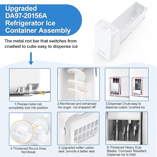 Upgraded DA97-20156A RF28R7201SR RF27T5201SR RF27T5501SR RF28R6201SR Refrigerator Ice Container Compatible with Samsung Ice Tray Replacement DA97-20156B Samsung Ice Bucket RF28HMEDBSR Ice Maker Bin