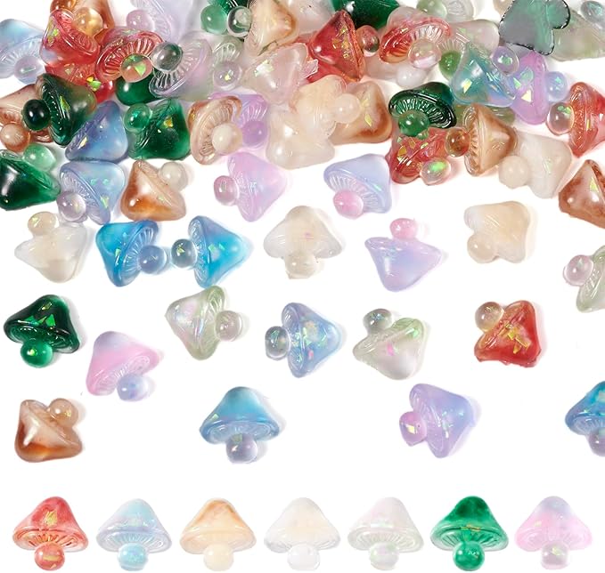 70Pcs Luminous Mushroom Charms Glow in The Dark Mushroom Resin Flatback Cabochons Mushroom Nail Charms for Women Manicure Crafts Scrapbooking Hairpin Decoration