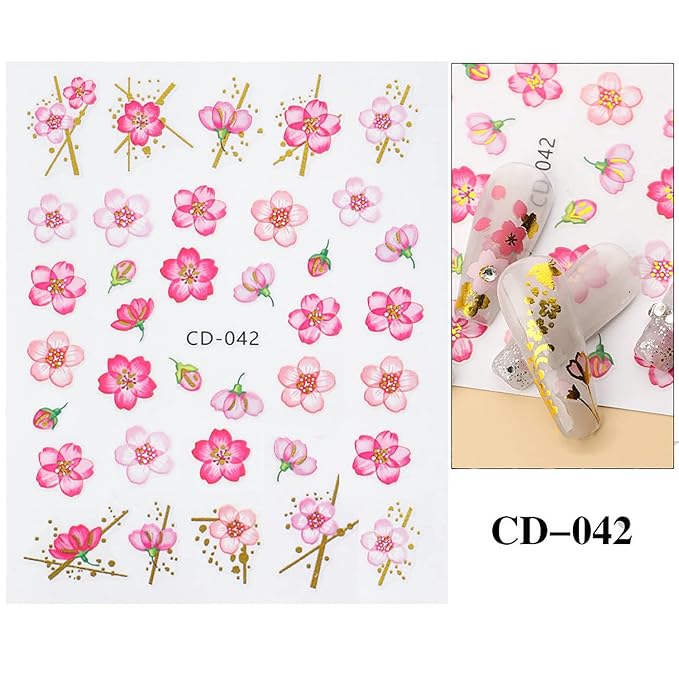 6 Sheets Colorful Flower Nail Art Adhesive Sticker 3D Self-Adhesive Nail Decals Art Design Holographic Tulip Nail Art Sticker Decoration for Women Manicure Tips Acrylic Nails DIY Nails Art Supplies