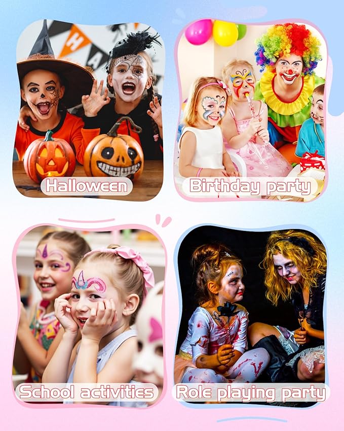 Lictin Water Based Face Paint - 18 Colors Face Painting Kit with Stencils and Brushes, Halloween Makeup Kit for Adults and Kids, Professional Non Toxic Washable