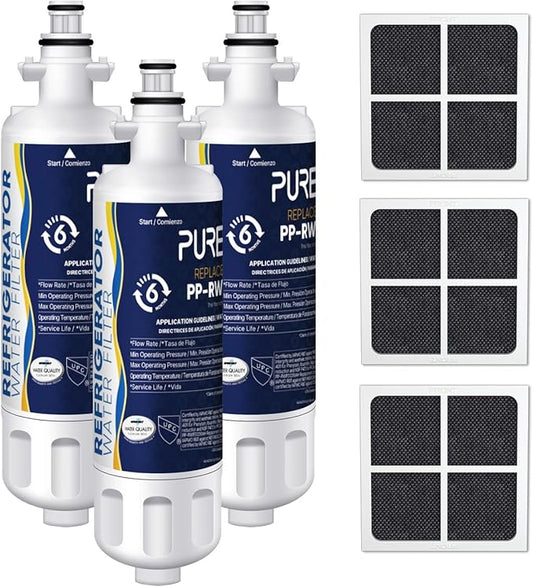 PUREPLUS 469690 NSF 401 & 473 & 53 & 42 Certified Replacement for LG LT700P Kenmore Elite 9690, ADQ36006102, ADQ36006101, LFXS30766S, LFX28968ST, LT120F Refrigerator Water and Air Filter Combo, 3Pack