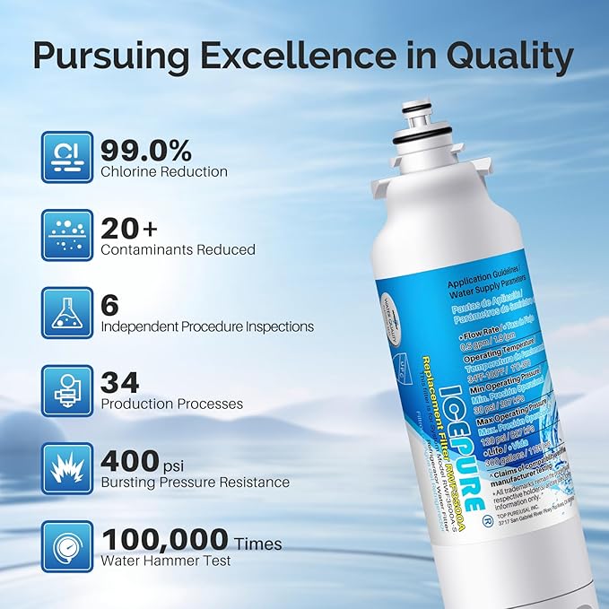 ICEPURE ADQ73613401 Refrigerator Water Filter Replacement for LG LT800P, LT800PC, ADQ736134, ADQ73613402, LSXS26326S, LSXS26366S, LMXS30776S, LSXS26366D, LMXC23746S, 46-9490, Kenmore 9490 4PACK
