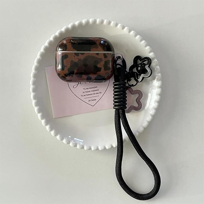 Dark Brown Leopard Print Silicone Case for AirPods Pro 3 (2025) - Cute Shockproof Cover with Detachable Long Neck Lanyard, Travel Keychain, MagSafe Compatible, Unisex for Women & Men