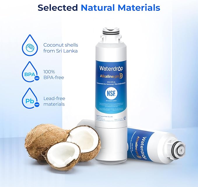 Waterdrop Alkaline DA29-00020B Replacement for Samsung® Refrigerator Water Filter HAF-CIN/EXP, HAF-CIN, DA29-00020B-1, DA97-08006A-1, RF28HMEDBSR, RF263BEAESR, RS25J500DSR, RF263TEAESG, 2 Pack