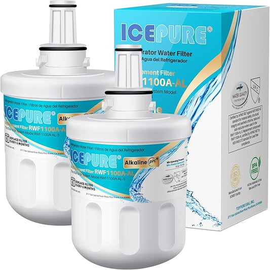 ICEPURE Alkaline DA29-00003G Refrigerator Water Filter Replacement for Samsung DA29-00003A, DA29-00003B, Aqua-Pure Plus, HAFCU1, FMS-1 WSS-1 WF289 RFG237AARS RS22HDHPNSR RSG257AARS, Enhances PH, 2Pack